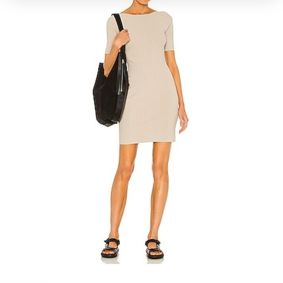 Weekend Stories NWT Neutral Beige Tan Bodycon/Stretch Mini Dress - Picture 2 of 8